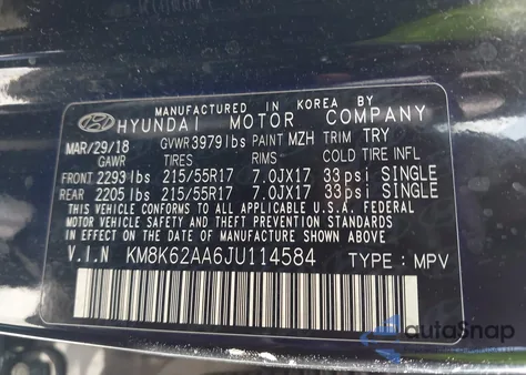 2018 Hyundai Kona Sel z USA, uszkodzony, nr VIN KM8K62AA6JU114584